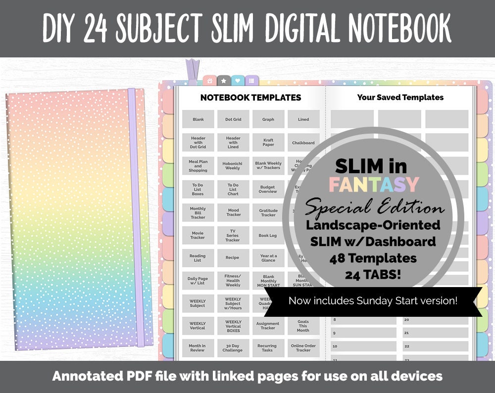 Slim DIY 24 Subject Digital Notebook  | Fantasy Theme | Goodnotes, iP…