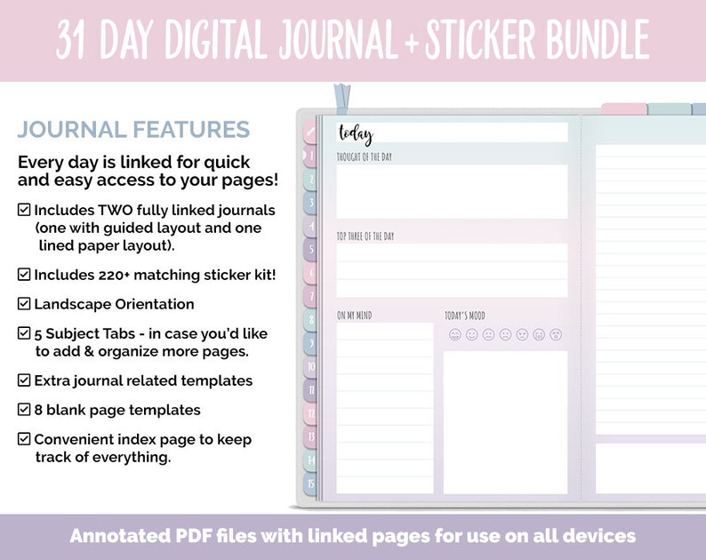 31 Day Digital Journal Sticker Bundle Amore Theme GoodNotes, iPad & Android image 2