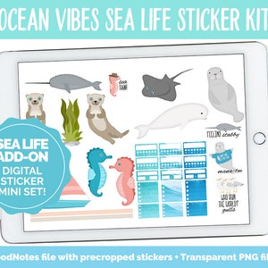 Ocean Vibes Sea Life Digital Planner Stickers | GoodNotes, iPad and Android | Beach, Outdoors, Ocean, Coastal