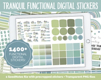 Tranquil Functional Digital Sticker Set | GoodNotes, iPad & Android | Papers, Sticky Notes, Chores, Work, Adulting, Tasks, Dates