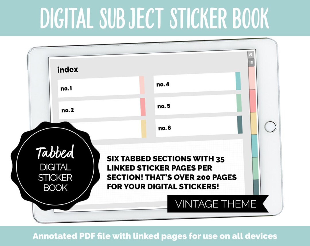 Blank Subject Digital Sticker Books | Vintage Theme | Goodnotes, iPad ...