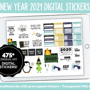 Autocollants de planificateur numérique du Nouvel An 2021 | GoodNotes, iPad et Android
