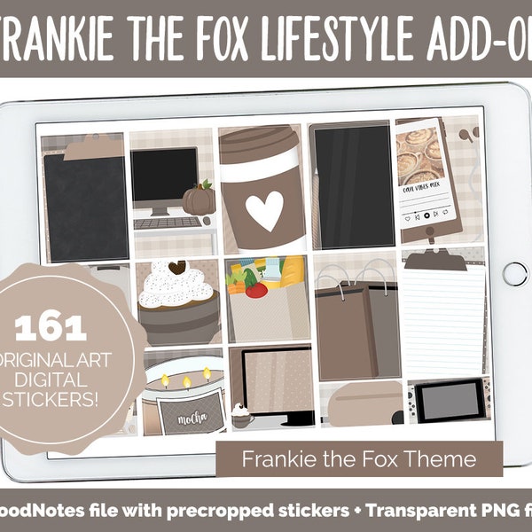 Autocollants numériques Frankie the Fox Lifestyle Add-On | GoodNotes et iPad | TV, Playlist, Voyage, Lecture, Travail, Épicerie