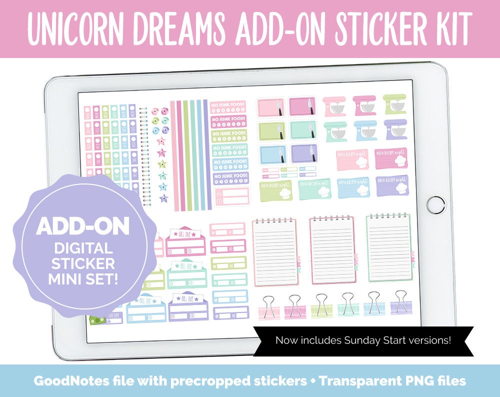 Unicorn Dreams Add-On Digital Stickers | GoodNotes & iPad | Trackers,…