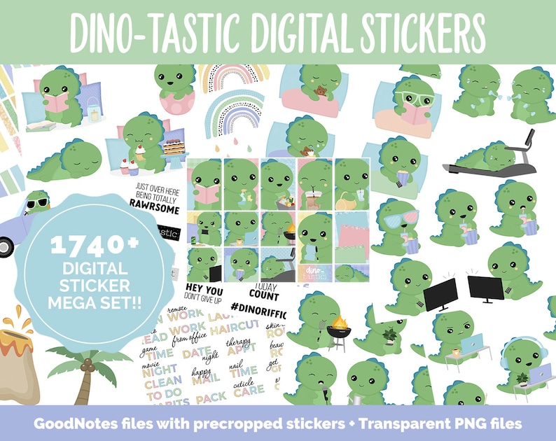 Dino-tastic Digital Sticker Mega Bundle | GoodNotes & iPad | June, Dinosaurs, Kawaii, Activities, Goals, Tasks image 1