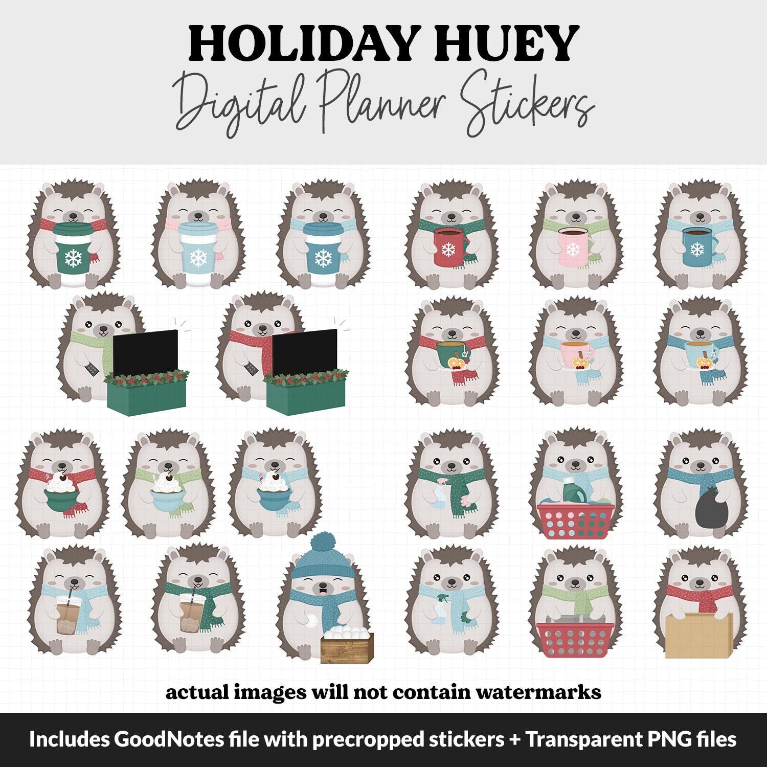 Holiday Huey the Hedgehog Digital Planner Stickers | iPad & Android ...