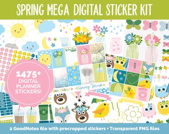 Spring MEGA Digital Sticker Bundle | GoodNotes & iPad | April |  May | Calendar Dates, Sticky Notes, Washi, Trackers and More!