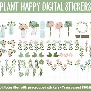 Plant Happy Digital Sticker Mega Bundle GoodNotes & iPad March, Growth, Floral, Spring, Goals, Tasks image 3