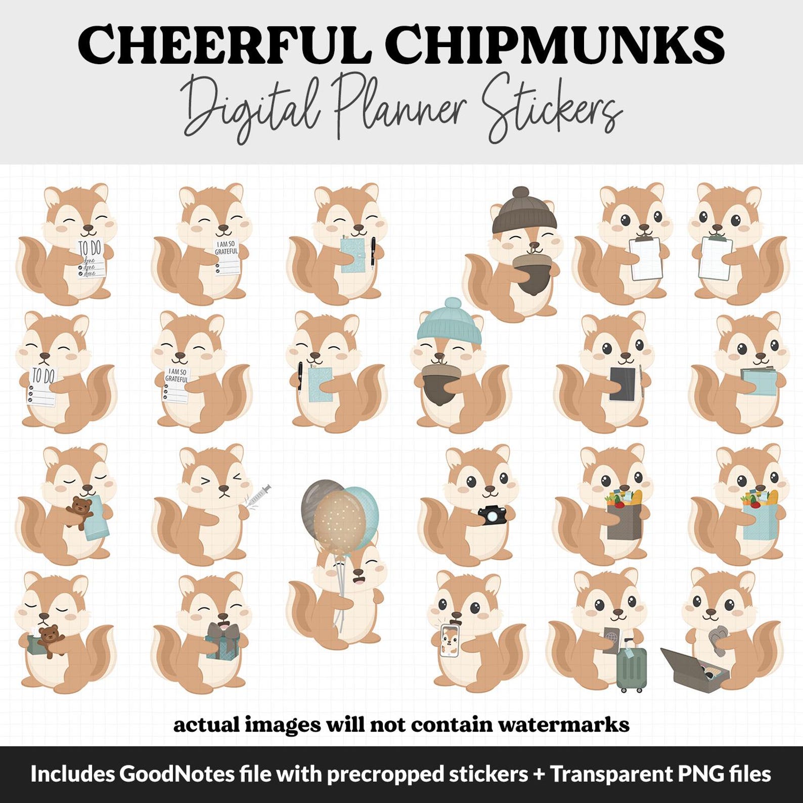 Cheerful Chipmunks Digital Planner Stickers | iPad & Android | Cheeks ...