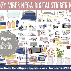 Cozy Vibes Digital Planner Sticker Mega Kit GoodNotes, iPad and Android Autumn, October, Self-Care, Hygge, Home image 1