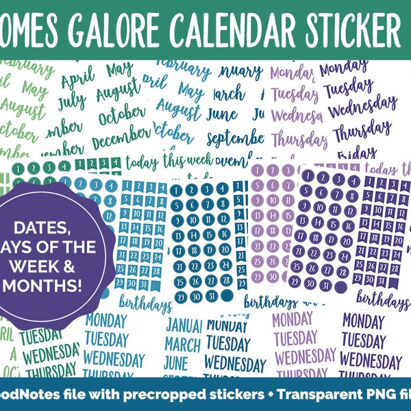 Gnomes Galore Kalender Essentials Digital Planner Stickers | iPad & Android | Daten, Wochentage, Monate