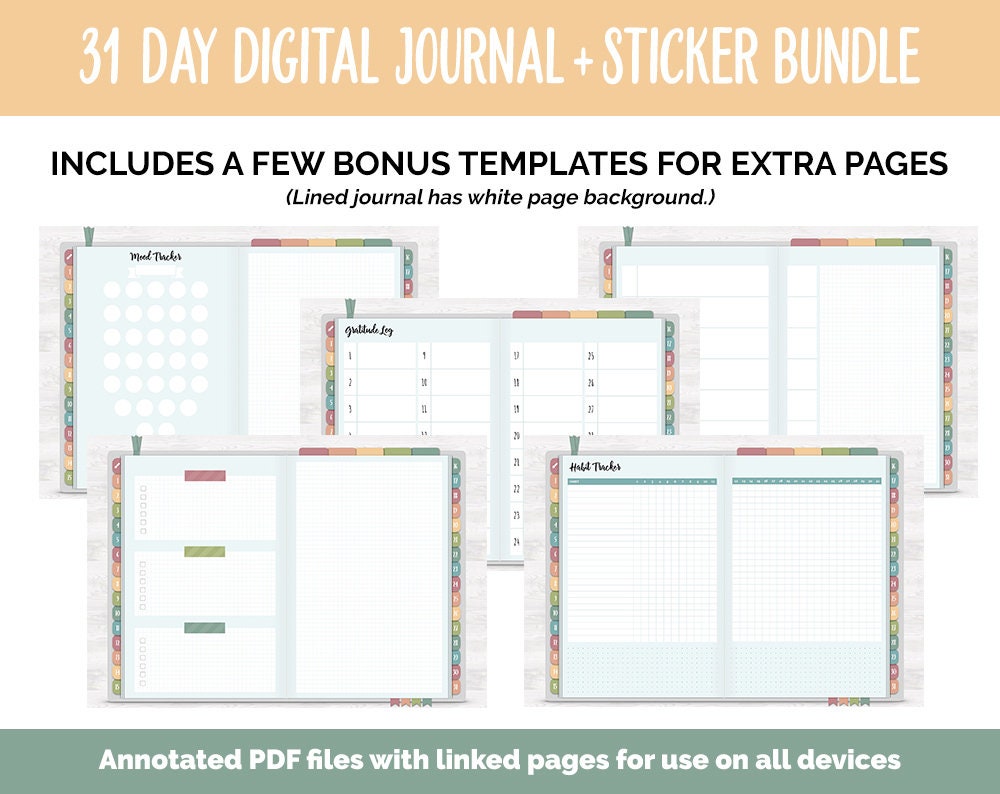 31 Day Digital Journal Sticker Bundle Farmstead Theme Etsy