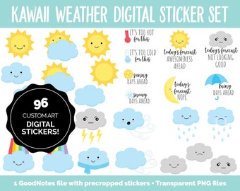 Kawaii Weather Digital Stickers | GoodNotes, iPad and Android | Mood Tracker, Cute Weather, Seasons