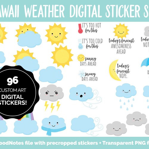 Kawaii Weather Digital Stickers Goodnotes Ipad and Android Etsy