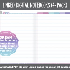 Linked Digital Notebooks 4- Pack | Dream Theme | GoodNotes, iPad & Android