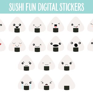 Sushi Fun Digital Stickers GoodNotes, iPad and Android Emoji, Mood Tracker, Kawaii, Food image 3