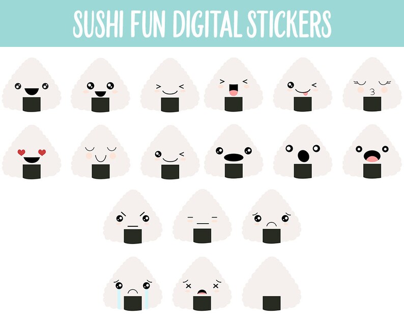 Sushi Fun Digital Stickers GoodNotes, iPad and Android Emoji, Mood Tracker, Kawaii, Food image 3