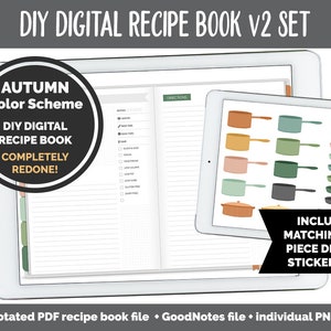 UPDATED! DIY Digital Recipe Book v2 + Sticker Set | Goodnotes, iPad & Android  | Recipes, Meal Planning