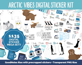 Arctic Vibes Digital Sticker Mega Bundle | GoodNotes & iPad | January, Winter, Kawaii, Adulting, Moods, Tasks
