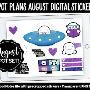 Spot Plans August Digital Stickers | GoodNotes, iPad and Android | Space, Spaced Out, Galaxy, Aliens, Adulting, Planning