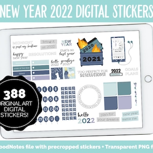 Autocollants de planificateur numérique du Nouvel An 2022 | GoodNotes, iPad et Android