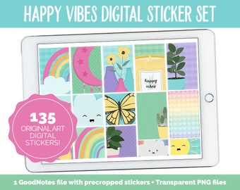 Happy Vibes Digital Planner Stickers | GoodNotes, iPad and Android | Rainbow Theme | Weather, Rainbows, Sunshine, Spring