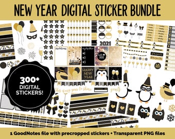 New Year Digital Sticker Bundle | GoodNotes & iPad | 2020, Calendar Dates, Sticky Notes, Washi and More!