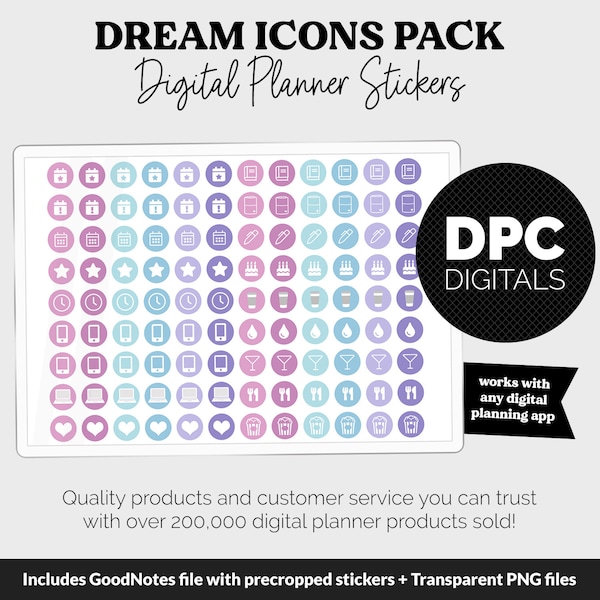 Dream Icons Digital Planner Stickers | GoodNotes, iPad and Android | Icons, Life, Weather, Everyday