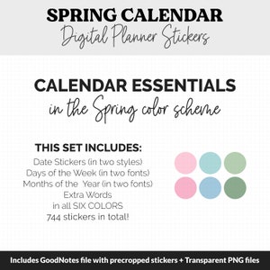 Spring Calendar Essentials Digital Planner Stickers | Goodnotes, iPad ...