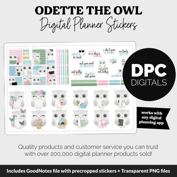 Odette die Eule Digitale Planner Aufkleber | GoodNotes, iPad und Android | April, Frühling, Kawaii, Aktivitäten