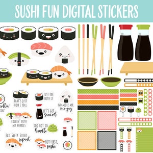 Sushi Fun Digital Stickers GoodNotes, iPad and Android Emoji, Mood Tracker, Kawaii, Food image 2