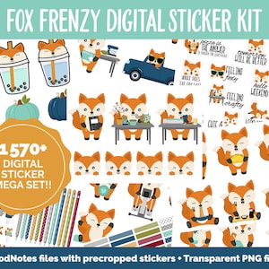Pacchetto Mega adesivi digitali Fox Frenzy / GoodNotes e iPad / Autunno, Kawaii, Adulta, Stati d'animo, Attività, Novembre