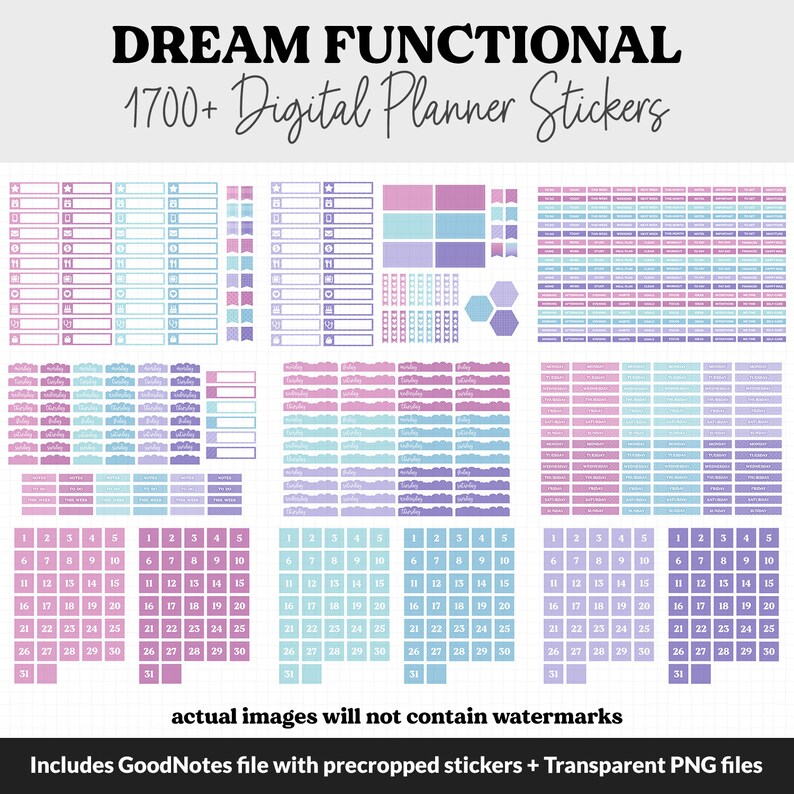 Dream Functional Digital Sticker Set GoodNotes, iPad & Android Papers, Sticky Notes, Chores, Work, Adulting, Tasks, Dates image 6