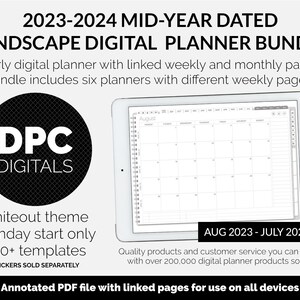 BUNDLE! 2023-2024 Dated Mid-Year Landscape Digital Planner | Whiteout | GoodNotes, iPad & Android | Academic Year