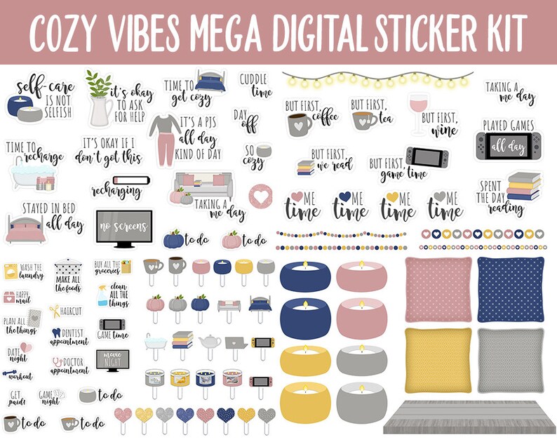 Cozy Vibes Digital Planner Sticker Mega Kit GoodNotes, iPad and Android Autumn, October, Self-Care, Hygge, Home image 2