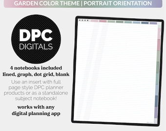 8-Subject Portrait Digital Notebooks 4- Pack | Garden Theme | iPad & Android