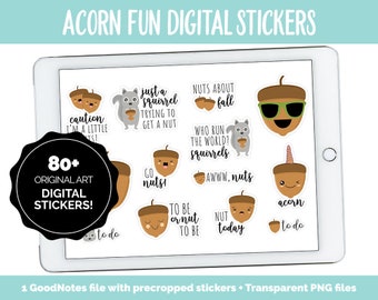 Acorn Fun Digital Stickers | GoodNotes, iPad and Android | Fall, Autumn, Emoji, Mood Tracker, Kawaii