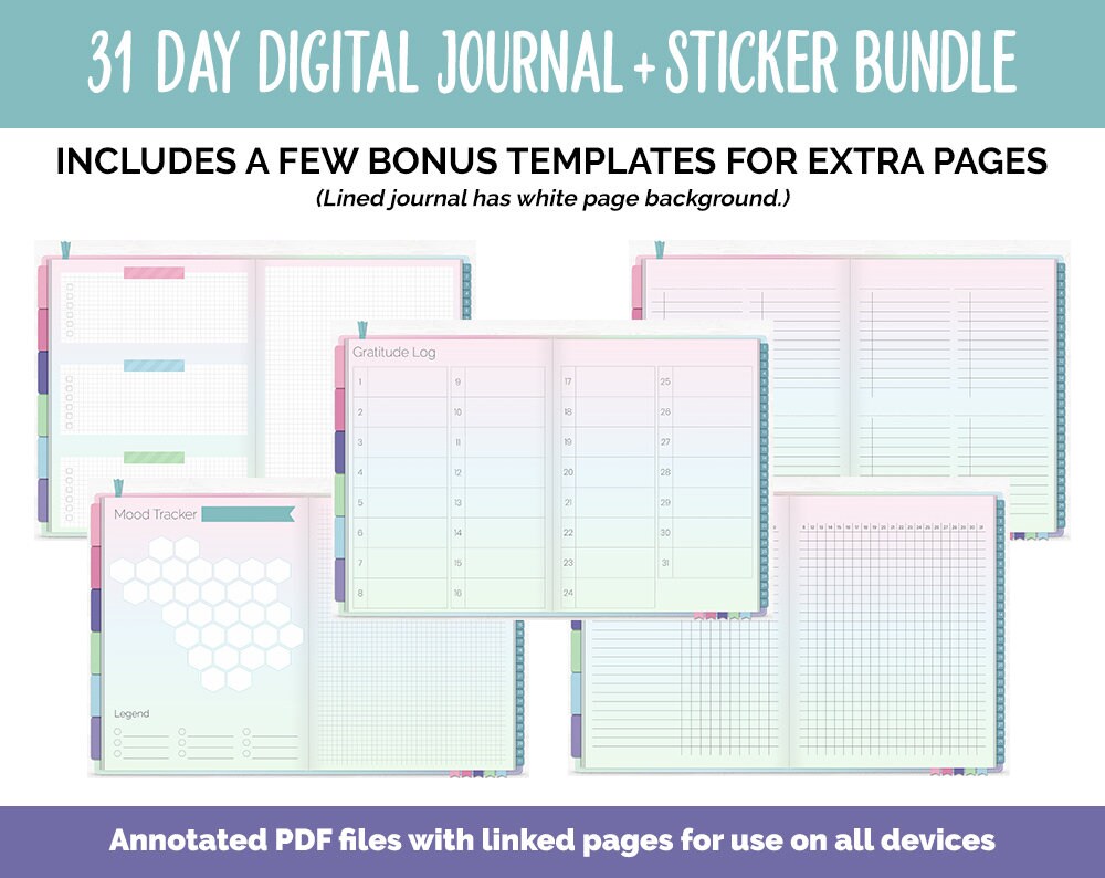31 Day Digital Journal Sticker Bundle Borealis Theme Etsy