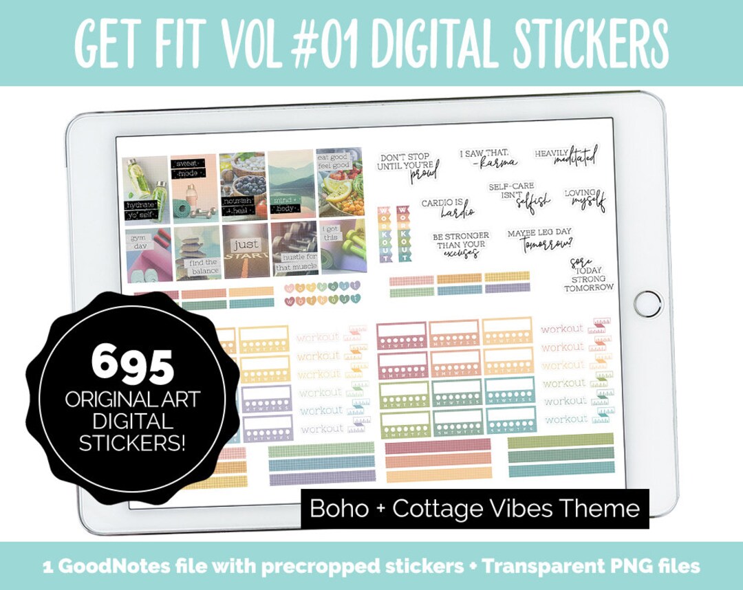 Get Fit Sticker Get Fit Vol #01 Digital Stickers | Goodnotes & iPad | Boho Vibes ...