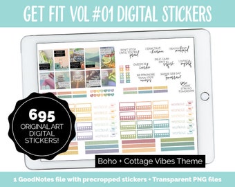 Get Fit Vol #01 Digital Stickers | GoodNotes & iPad | Fitness, Health, Self-Care, Workout | Boho Vibes | Cottage Vibes