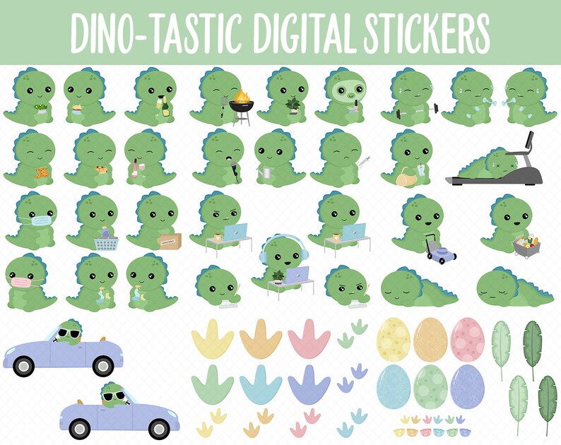 Dino-tastic Digital Sticker Mega Bundle | GoodNotes & iPad | June, Dinosaurs, Kawaii, Activities, Goals, Tasks image 4