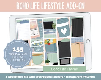 Boho Life Lifestyle Add-On Digital Stickers | GoodNotes & iPad | TV, Playlist, Travel, Reading, Work, Groceries