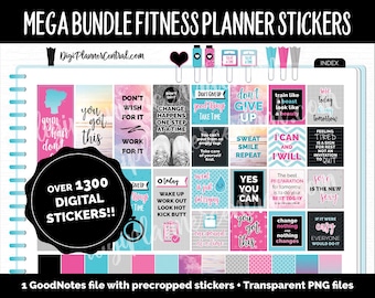 Paquete MEGA de stickers de fitness digital: más de 1300 stickers / GoodNotes y iPad / Entrenamiento, pérdida de peso, salud