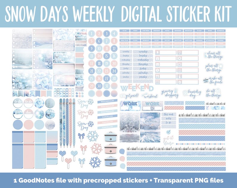 Snow Days Weekly Digital Sticker Kit GoodNotes & iPad Digital Planner Stickers, Sticky Notes, Washi, Trackers and More image 2