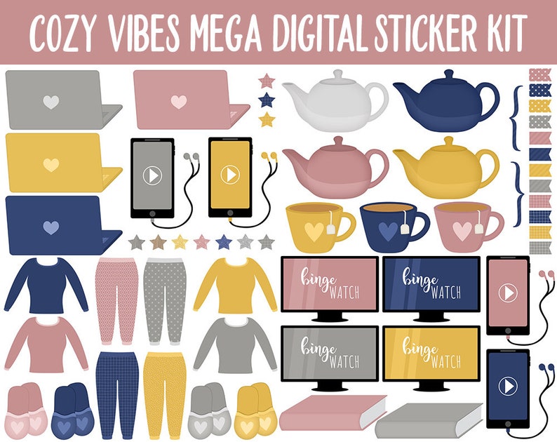 Cozy Vibes Digital Planner Sticker Mega Kit GoodNotes, iPad and Android Autumn, October, Self-Care, Hygge, Home image 5