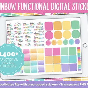 Rainbow Functional Digital Sticker Set | GoodNotes, iPad & Android | Papers, Sticky Notes, Chores, Work, Adulting, Tasks, Dates