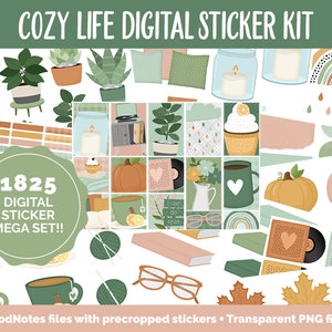 Cozy Life Digital Sticker Mega Bundle | GoodNotes & iPad | October, Retro, Fall, Papers, Cottage Core, Self-Care, Adulting, Tasks