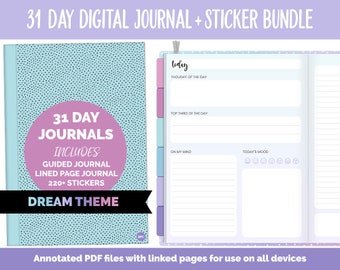 31 Day Digital Journal + Sticker Bundle | Dream Theme | GoodNotes, iPad & Android