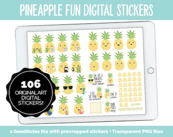 Autocollants de planificateur numérique amusant ananas | GoodNotes, iPad et Android | Kawaii, Fruit, Tâches, Activités, Planification
