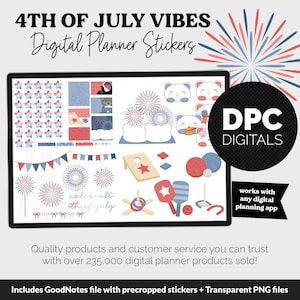 4th of July Vibes Digital Planner Stickers | GoodNotes, iPad and Android | Kawaii, Activities, Patriotic, Outdoor Games | Prism Theme
